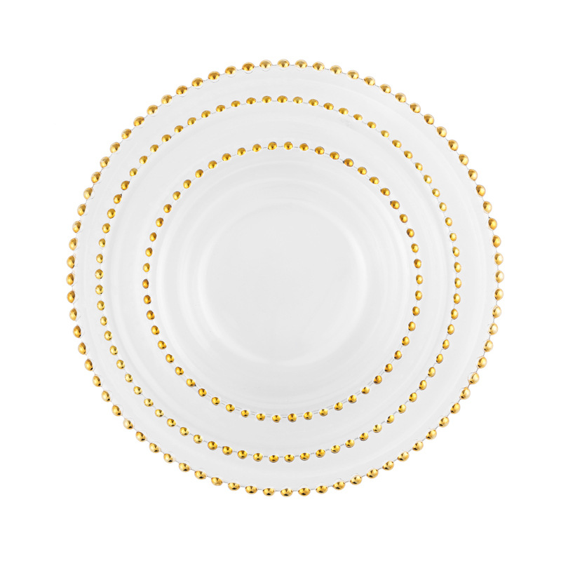 Light luxury crystal beads gold-rimmed transparent dinner plate 6